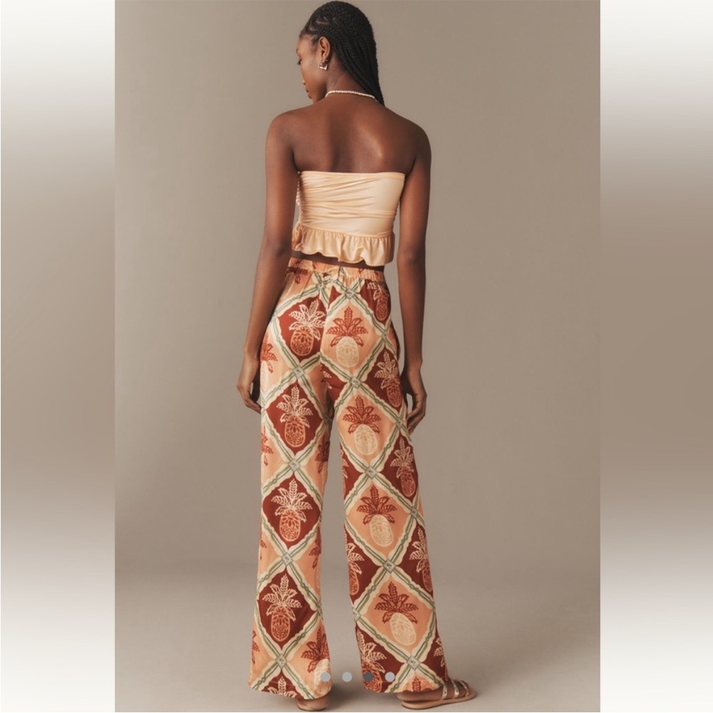 🎉HOST PICK 🎉FARM Rio x Anthropologie Pink and Orange Pineapple Wide Leg Pants - Picture 3 of 10